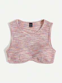 SHEIN Qutie Space Dye Crop Tank Top - Pink - View 3
