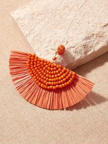 SHEIN VCAY 1 par Pendientes de moda rafia de paja vacación estilo adecuado para verano playa - Naranja - Ver 4