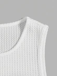 SHEIN EZwear Top de tirantes blanco de punto de gofre de verano corto - Blanco - Ver 4