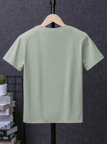 SHEIN 男大童花和標語圖案T恤無項鏈 - 薄荷綠 - 查看 2