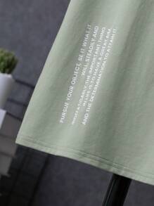 SHEIN 男大童花和標語圖案T恤無項鏈 - 薄荷綠 - 查看 4