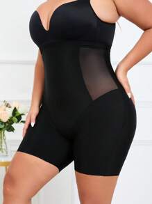 SHEIN Quần short cạp cao định hình eo lưới màu trơn cỡ lớn cho nữ - màu đen - Xem 1