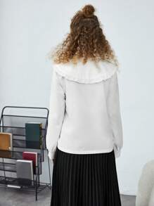 SHEIN Teen Girl Peter Pan Collar Bow Front Blouse - White - View 2