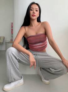 DAZY 條紋印花褶邊短款抹胸上衣 - 紅色 - 查看 5