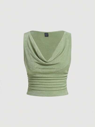 SHEIN MOD Damskie koszulki bez rękawów i na ramiączkach Drapowany Pomarszczona Prosty Casual