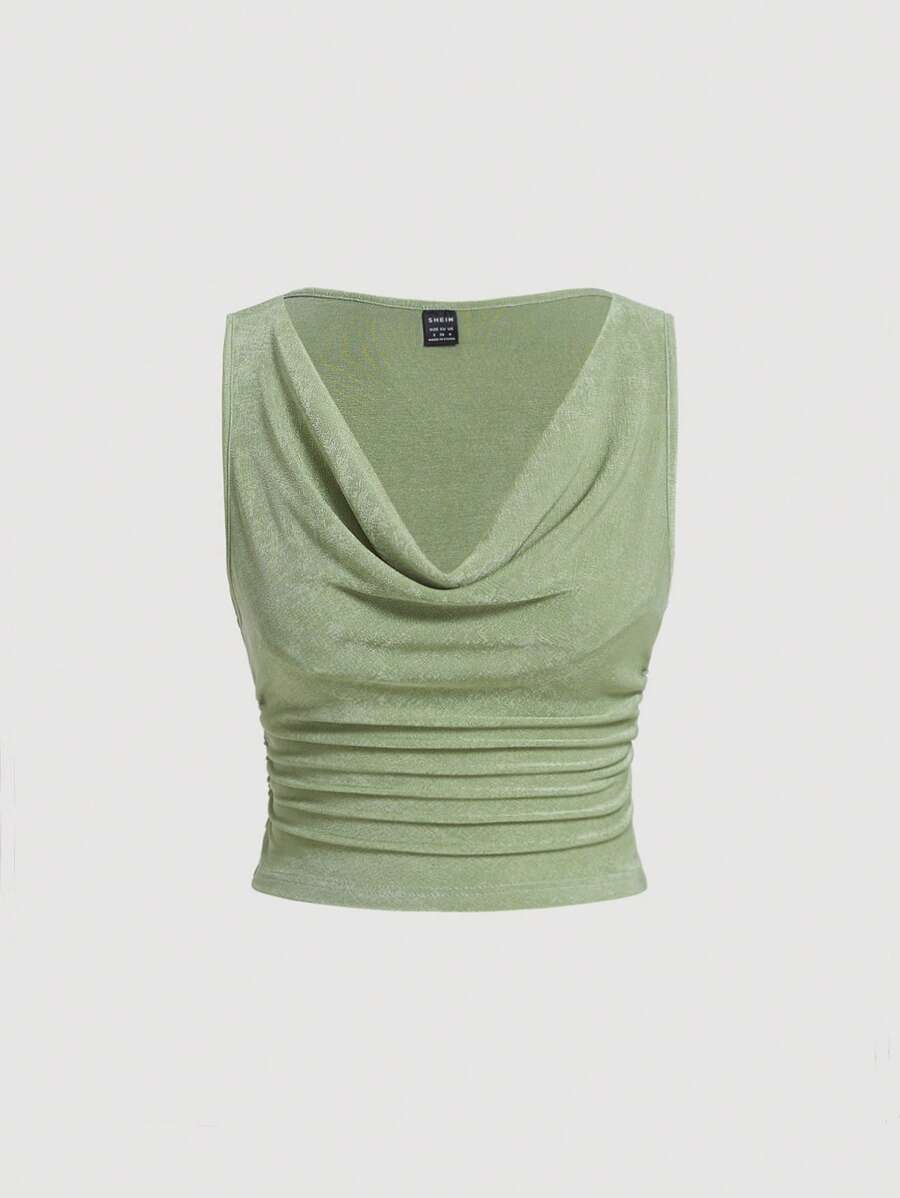 SHEIN MOD 休閒垂褶 褶邊純色女士背心