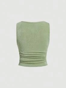 SHEIN MOD 休閒垂褶 褶邊純色女士背心