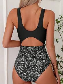 Swim Basics Summer Beach Dalmatian Print Cut Out One Piece Swimsuit