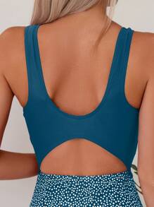 SHEIN Swim Summer Beach Dalmatian Print Cut Out One Piece Swimsuit - Blue - View 5