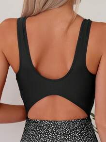 Swim Basics Summer Beach Dalmatian Print Cut Out One Piece Swimsuit