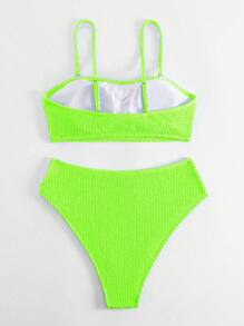 SHEIN Swim 螢光綠高腰比基尼泳裝 - 青檸色 - 查看 2