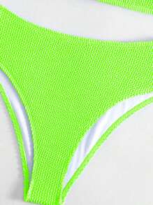 SHEIN Swim 螢光綠高腰比基尼泳裝 - 青檸色 - 查看 3