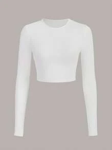 SHEIN BASICS 素色圓領T恤 - 白色 - 查看 1