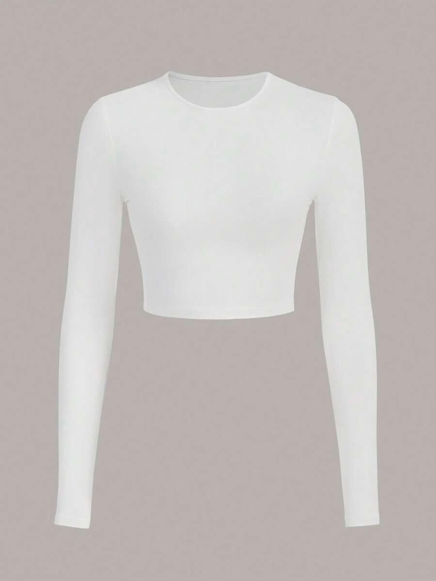 SHEIN BASICS 素色圓領T恤 - 白色 - 查看 1