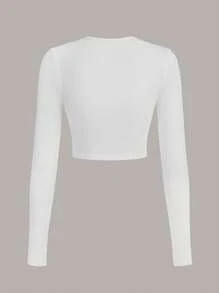 SHEIN BASICS 素色圓領T恤 - 白色 - 查看 2