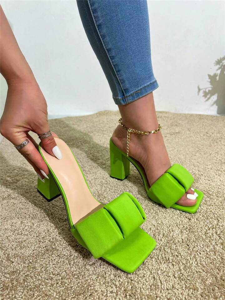 Women Ruched Detail Chunky Heeled Mule Sandals Funky Sandals SHEIN Singapore