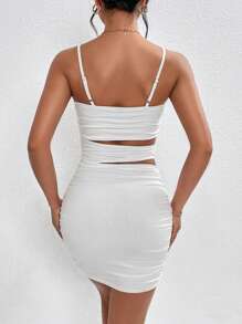 SHEIN PETITE Vestido ajustado de tirantes con abertura fruncido - Blanco - Ver 2