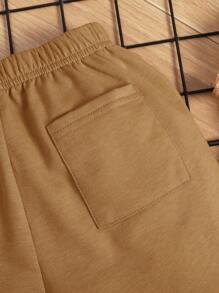 SHEIN Chàng trai trẻ Khối màu Áo thun & quần đùi - Màu Khaki - Xem 4