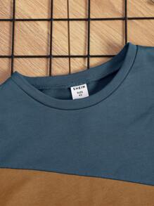 SHEIN Chàng trai trẻ Khối màu Áo thun & quần đùi - Màu Khaki - Xem 5