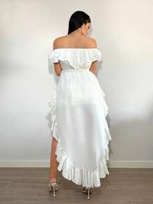 SHEIN SXY 一字肩荷葉邊高低下擺襯衫 - 白色 - 查看 2