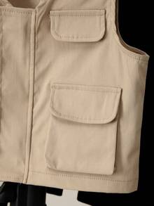 SHEIN 男小童素色連帽衫和褲子和翻蓋口袋夾克背心 - 彩色 - 查看 6