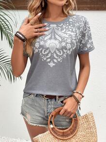 SHEIN LUNE 佩斯利印花蝙蝠袖T恤