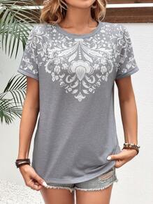 SHEIN LUNE 佩斯利印花蝙蝠袖T恤