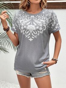 SHEIN LUNE 佩斯利印花蝙蝠袖T恤