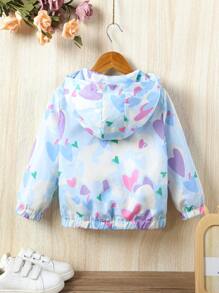 SHEIN 女小童1入組愛心圖案拉鏈開襟連帽夾克 - 彩色 - 查看 2