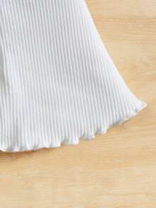 SHEIN 嬰兒女寶寶休閒舒適純色喇叭褲，3件套套裝，帶有褶邊下擺 - 彩色 - 查看 3