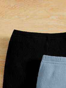 SHEIN 嬰兒女寶寶休閒舒適純色喇叭褲，3件套套裝，帶有褶邊下擺 - 彩色 - 查看 4