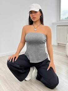 Muchica 素色抹胸上衣 - 灰色 - 查看 1