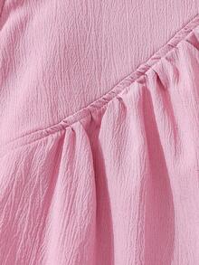 SHEIN Tween Girl Asymmetrical Neck Puff Sleeve Ruffle Hem Smock Dress - Pink - View 3