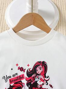 SHEIN 女大童字母人物圖案套頭衫&金屬質感半身裙 - 彩色 - 查看 5