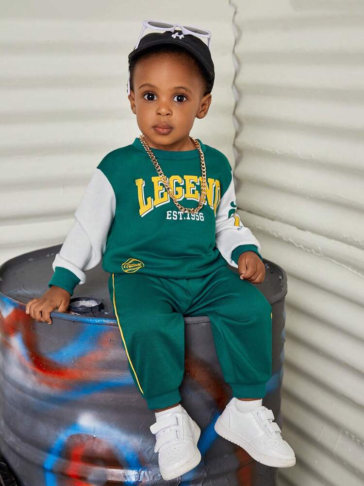 Baby Boy Letter Graphic Two Tone Sweatshirt & Sweatpants