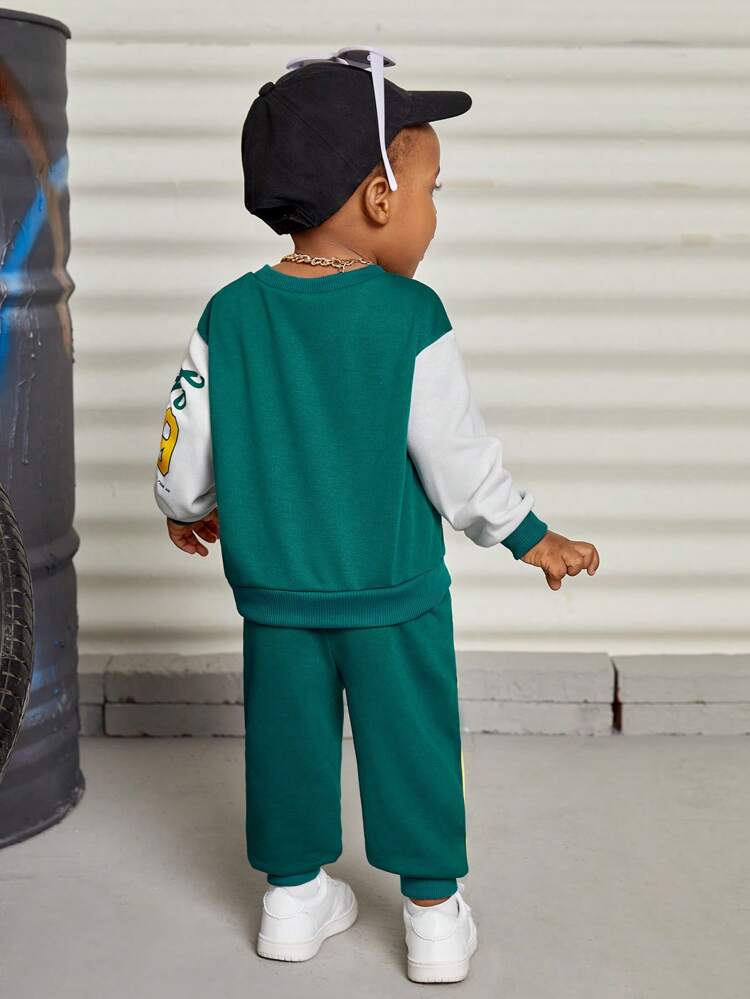Baby Boy Letter Graphic Two Tone Sweatshirt & Sweatpants