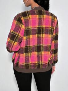 Slaydiva 格紋印花拉鏈開襟飛行員夾克 - 彩色 - 查看 2