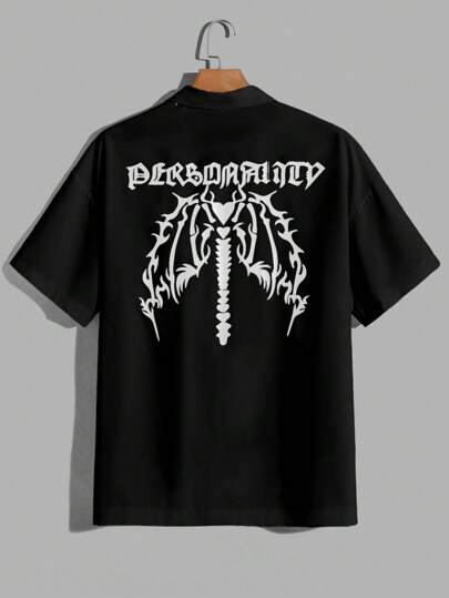 Camisa De Hombro Caído Gráfica De Letra Sobredimensionada Para Hombre