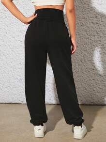 SHEIN Maternity Letter Graphic Drawstring Waist Trousers - Black - View 2