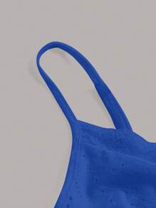 SHEIN Qutie Chất rắn Ren tương phản Cami ngọn - Xanh đậm - Xem 3