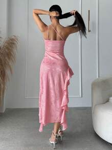 SHEIN SXY One Shoulder Ruffle Trim Asymmetrical Hem Dress - Baby Pink - View 2