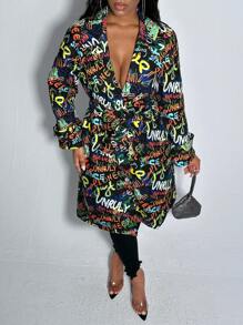 Slaydiva 塗鴉圖案腰帶外套 - 彩色 - 查看 1