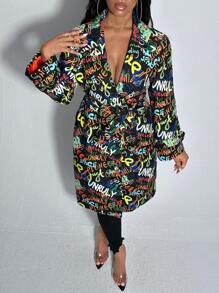 Slaydiva 塗鴉圖案腰帶外套 - 彩色 - 查看 3