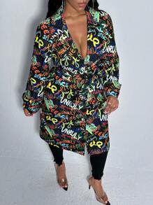 Slaydiva 塗鴉圖案腰帶外套 - 彩色 - 查看 4