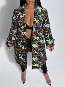 Slaydiva 塗鴉圖案腰帶外套 - 彩色 - 查看 5