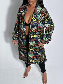 Slaydiva 塗鴉圖案腰帶外套 - 彩色 - 查看 6