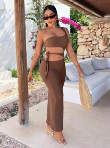 SHEIN SXY 單肩腰部鏤空緊身連衣裙