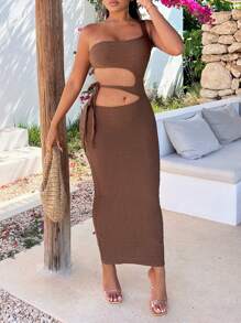 SHEIN SXY 單肩腰部鏤空緊身連衣裙