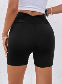 SHEIN LUNE 網紗拼接騎行褲 - 黑色 - 查看 2