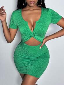 Slaydiva Twist Front Cut Out Bodycon Dress - Green - View 6